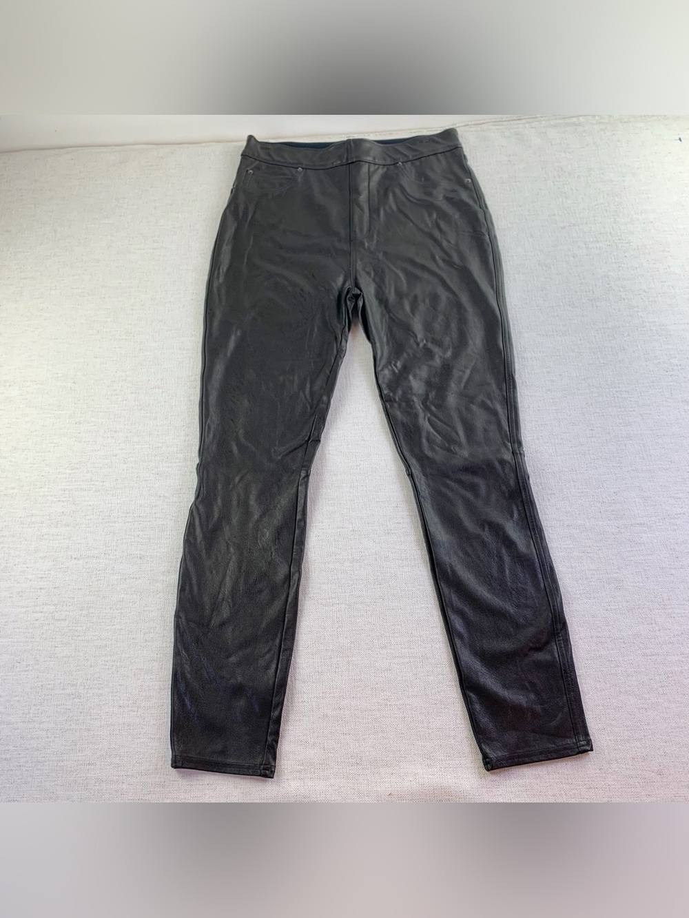 Spanx women's M high waisted faux leather leggings skinny pants in dark brown